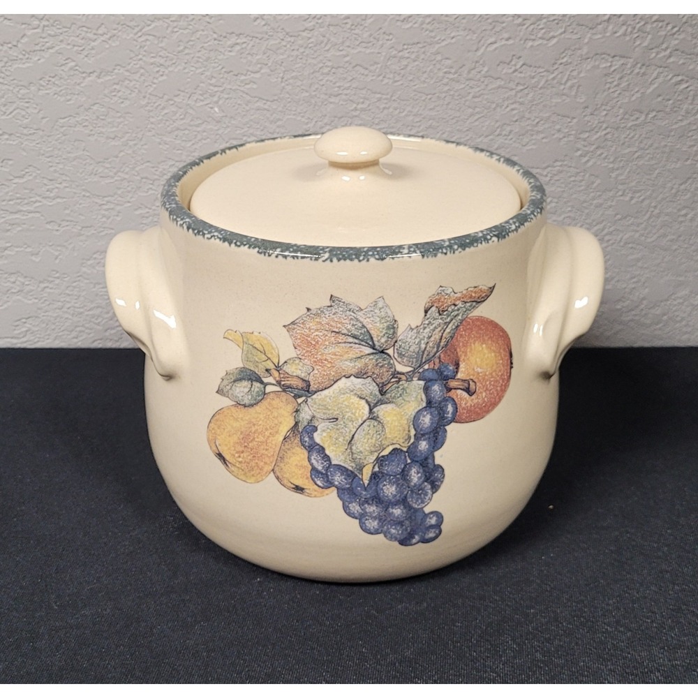 Vintage 2002 Home & Garden Party "Fruit" Pattern Stoneware Bean Pot